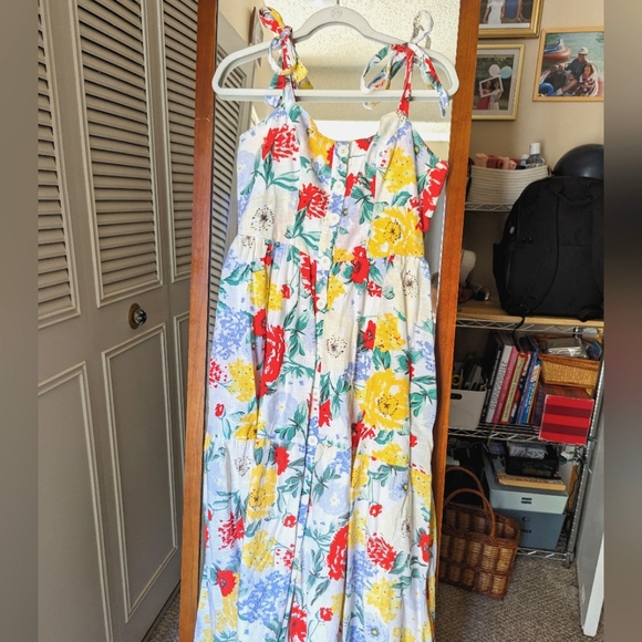 Urban Outfitters Shoulder Tie Floral Colorful Summer Midi Cottage Dress - Picture 2 of 16